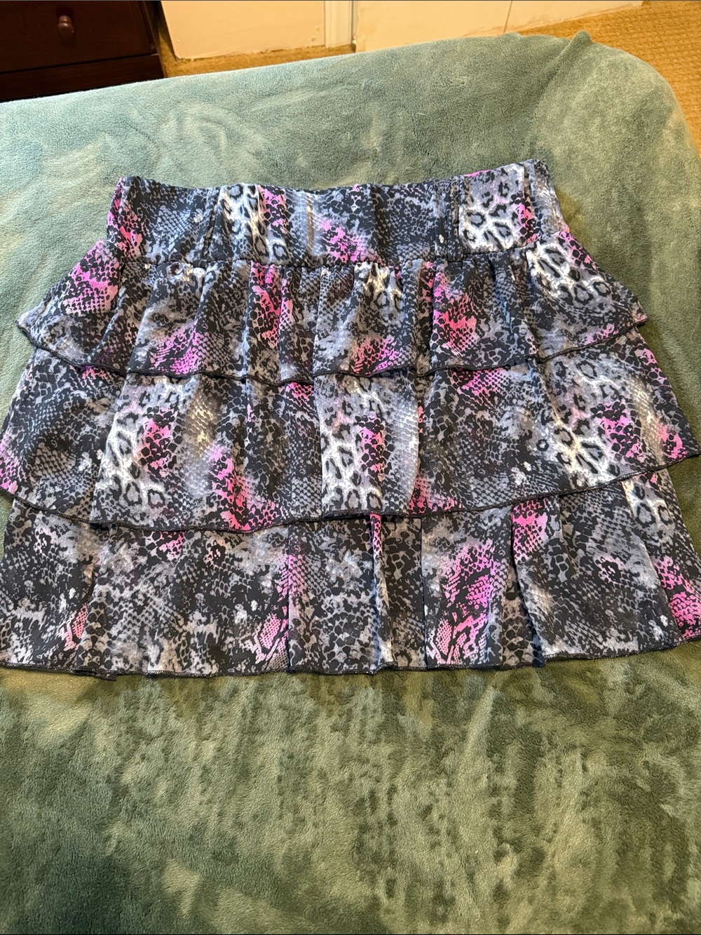 Tiered Ruffle Mini Skirt in Grey and Pink Animal Print